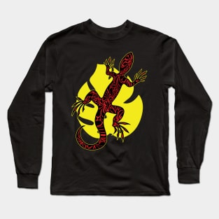 Red Doodle Pattern Lizard Long Sleeve T-Shirt